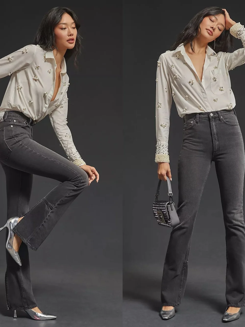 ANTHROPOLOGIE MOTHER SNACKS! HIGH RISE MOUTHWATERING BLACK WEDGE SLIT JEANS 31